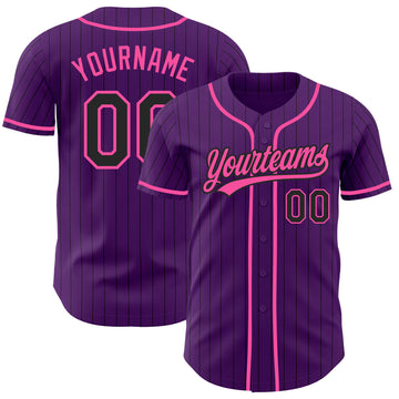 Custom Purple Black Pinstripe-Pink Authentic Baseball Jersey