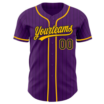 Custom Purple Black Pinstripe-Gold Authentic Baseball Jersey