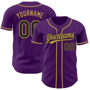 Custom Purple Black Pinstripe-Old Gold Authentic Baseball Jersey