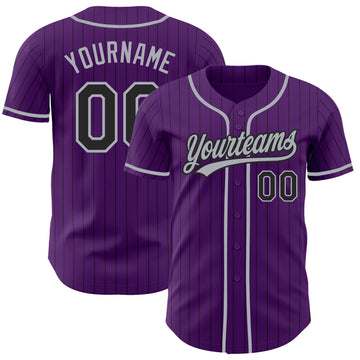 Custom Purple Black Pinstripe-Gray Authentic Baseball Jersey