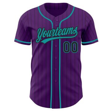Custom Purple Black Pinstripe-Teal Authentic Baseball Jersey