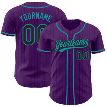 Custom Purple Black Pinstripe-Teal Authentic Baseball Jersey