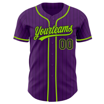 Custom Purple Black Pinstripe-Neon Green Authentic Baseball Jersey