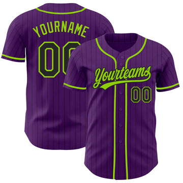 Custom Purple Black Pinstripe-Neon Green Authentic Baseball Jersey
