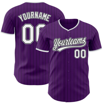 Custom Purple Black Pinstripe White-Gray Authentic Baseball Jersey