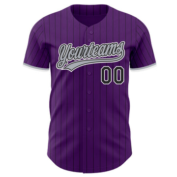 Custom Purple Black Pinstripe White-Gray Authentic Baseball Jersey