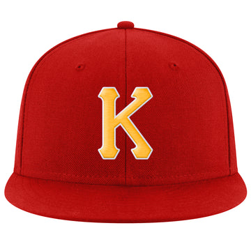 Custom Red Gold-White Stitched Adjustable Snapback Hat