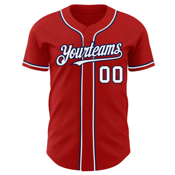 Custom Red White-Navy Authentic Baseball Jersey