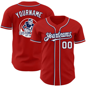 Custom Red White-Navy Authentic Baseball Jersey