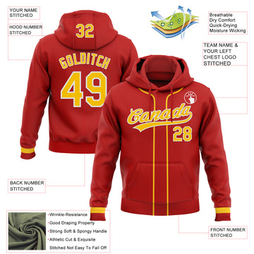 Custom Stitched Red Yellow-White Baseball Pullover Sweatshirt Hoodie