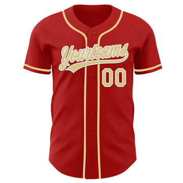 Custom Red Vegas Gold-White Authentic Baseball Jersey