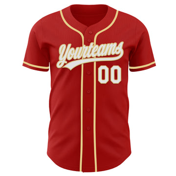 Custom Red White-Vegas Gold Authentic Baseball Jersey