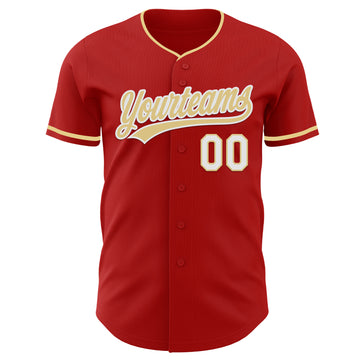 Custom Red Vegas Gold-White Authentic Baseball Jersey