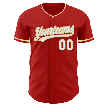 Custom Red White-Vegas Gold Authentic Baseball Jersey