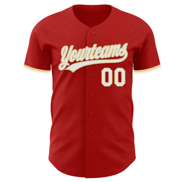 Custom Red White-Vegas Gold Authentic Baseball Jersey