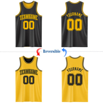 Custom Reversible Black Gold Double Side Basketball Jersey