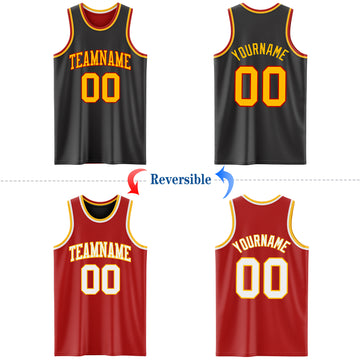 Custom Reversible Black Gold-Red Double Side Basketball Jersey