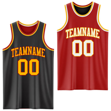 Custom Reversible Black Gold-Red Double Side Basketball Jersey