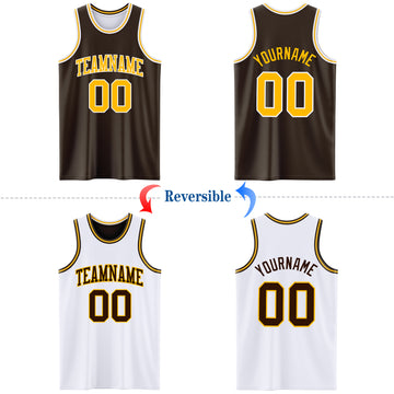 Custom Brown Gold-White Reversible Double Side Basketball Jersey