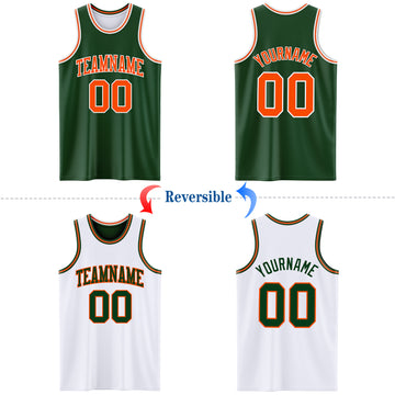 Custom Reversible Green Orange-White Double Side Basketball Jersey
