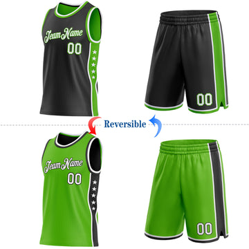 Custom Reversible Black White-Aurora Green Double Side Star Sublimation Basketball Suit Jersey