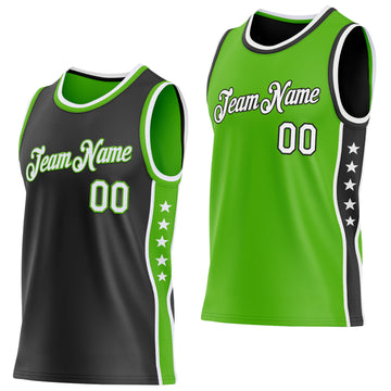 Custom Reversible Black White-Aurora Green Double Side Star Sublimation Basketball Suit Jersey