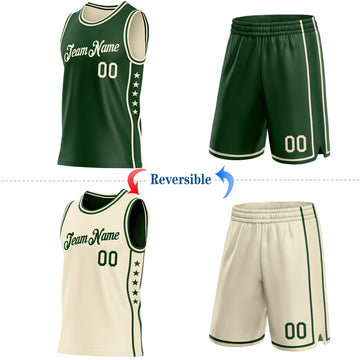 Custom Reversible Green Cream Double Side Star Sublimation Basketball Suit Jersey