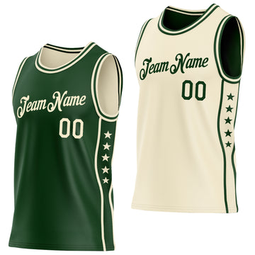 Custom Reversible Green Cream Double Side Star Sublimation Basketball Suit Jersey