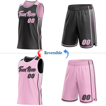 Custom Black Light Pink-White Side Panel Stripe Geometric Triangle Gradient Dot Reversible Double Side Sublimation Basketball Set Jersey