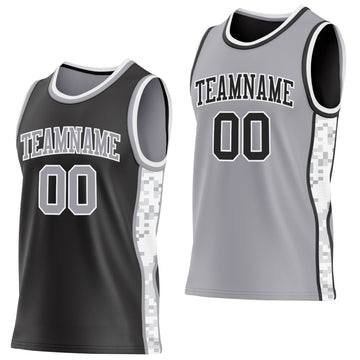 Custom Black Gray-White Arctic Camo Side Panel Stripe Reversible Double Side Sublimation Basketball Set Jersey