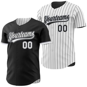 Custom Black White Black Pinstripe Reversible Button-Down Baseball Jersey