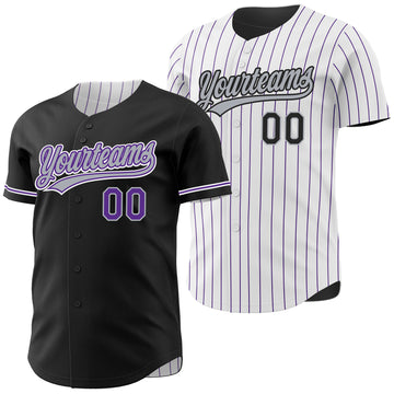 Custom Black White Purple Pinstripe Reversible Button-Down Baseball Jersey
