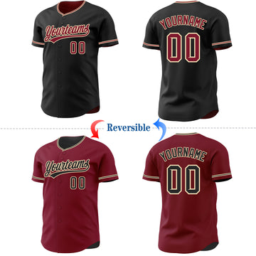 Custom Black Crimson-City Cream Reversible Button-Down Baseball Jersey