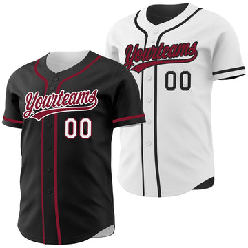 Custom Black Crimson-White Reversible Button-Down Baseball Jersey
