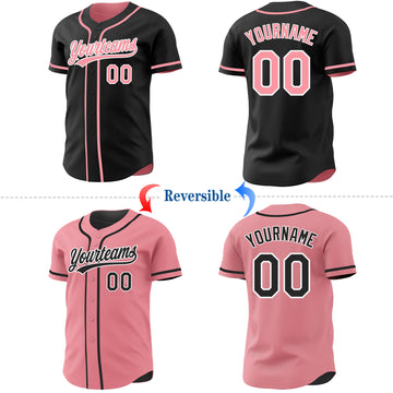 Custom Black Medium Pink-White Reversible Button-Down Baseball Jersey