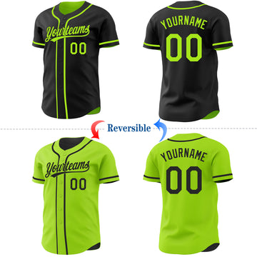 Custom Black-Neon Green Reversible Button-Down Baseball Jersey