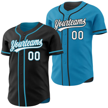 Custom Black White-Panther Blue Reversible Button-Down Baseball Jersey
