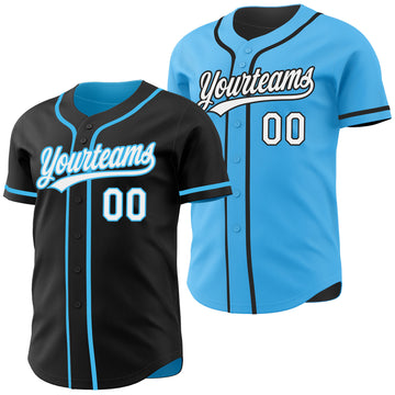 Custom Black White-Sky Blue Reversible Button-Down Baseball Jersey