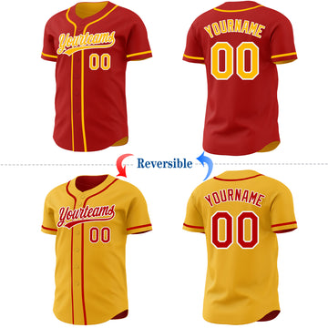 Custom Red Gold-White Reversible Button-Down Baseball Jersey