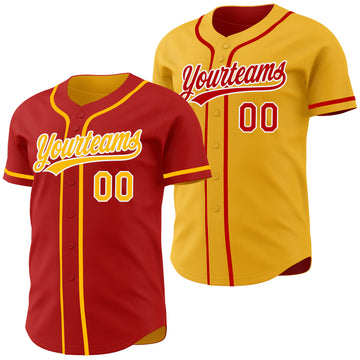 Custom Red Gold-White Reversible Button-Down Baseball Jersey