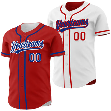 Custom Red Royal-White Reversible Button-Down Baseball Jersey