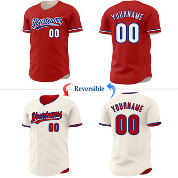 Custom Red Cream Reversible Button-Down Baseball Jersey