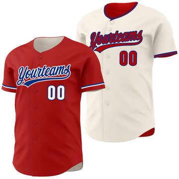 Custom Red Cream Reversible Button-Down Baseball Jersey