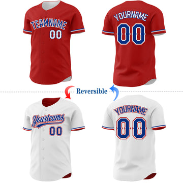 Custom Red Royal-White Reversible Button-Down Baseball Jersey