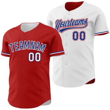 Custom Red Royal-White Reversible Button-Down Baseball Jersey