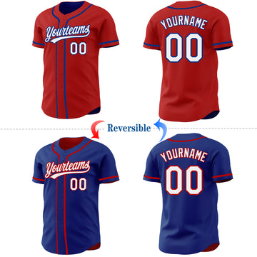 Custom Red White-Royal Reversible Button-Down Baseball Jersey