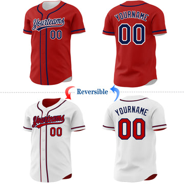 Custom Red Navy-White Reversible Button-Down Baseball Jersey