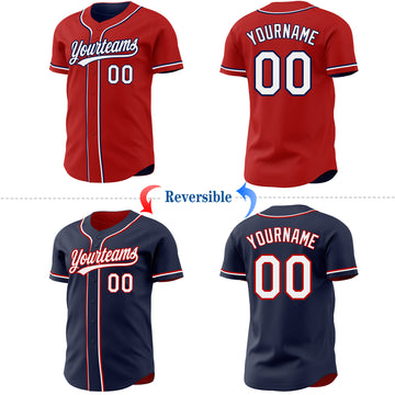 Custom Red White-Navy Reversible Button-Down Baseball Jersey