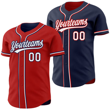 Custom Red White-Navy Reversible Button-Down Baseball Jersey