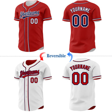 Custom Red Navy-White Reversible Button-Down Baseball Jersey